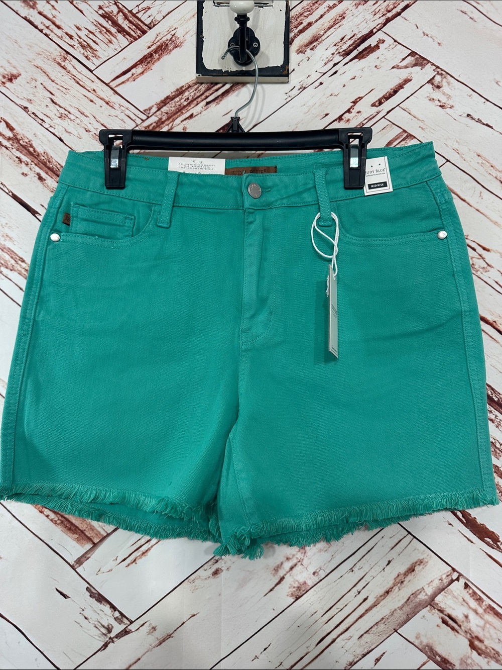 NWT Judy Blue Teal Frayed Hem Denim Shorts
